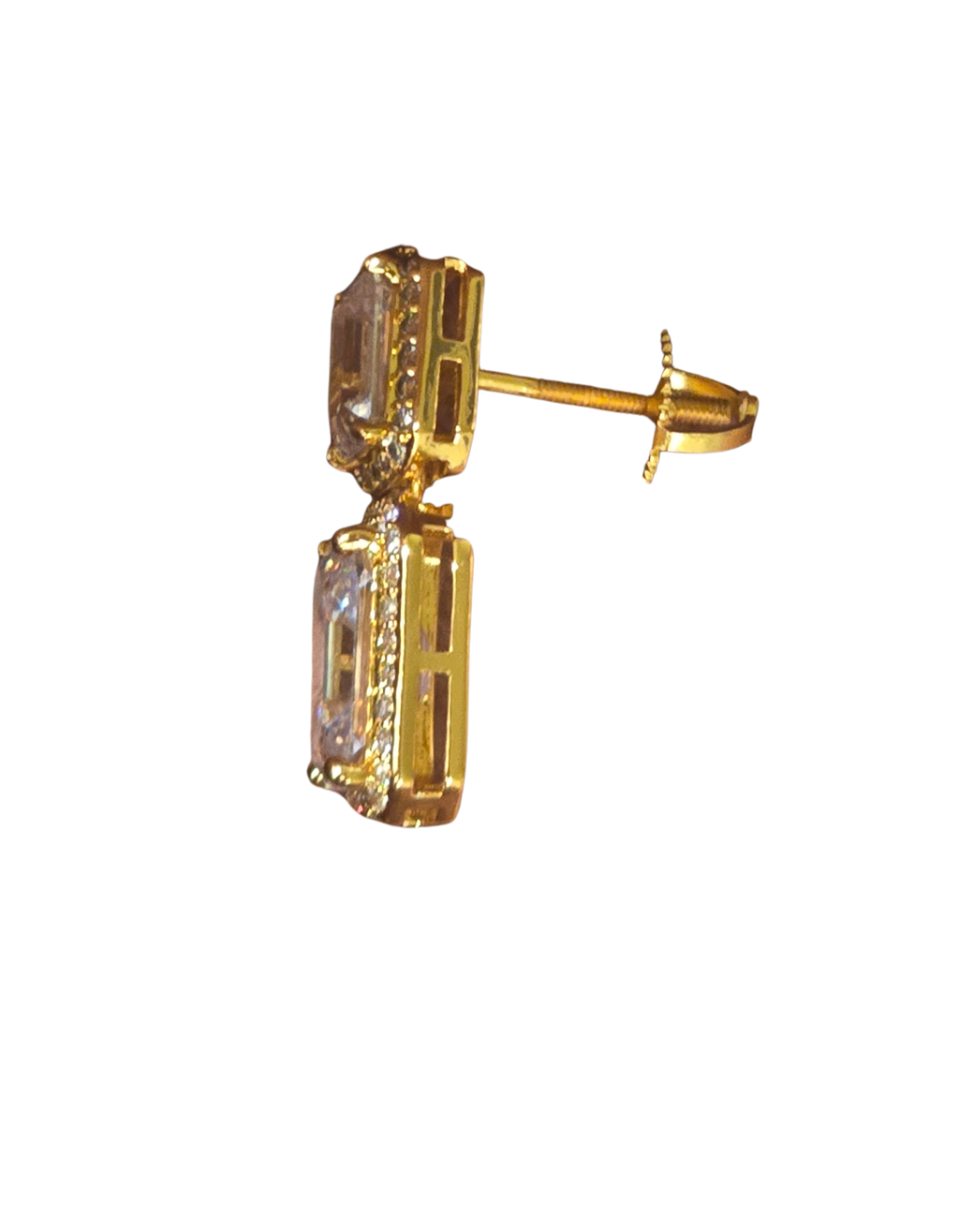 Double Tier Gold Solitaire earrings