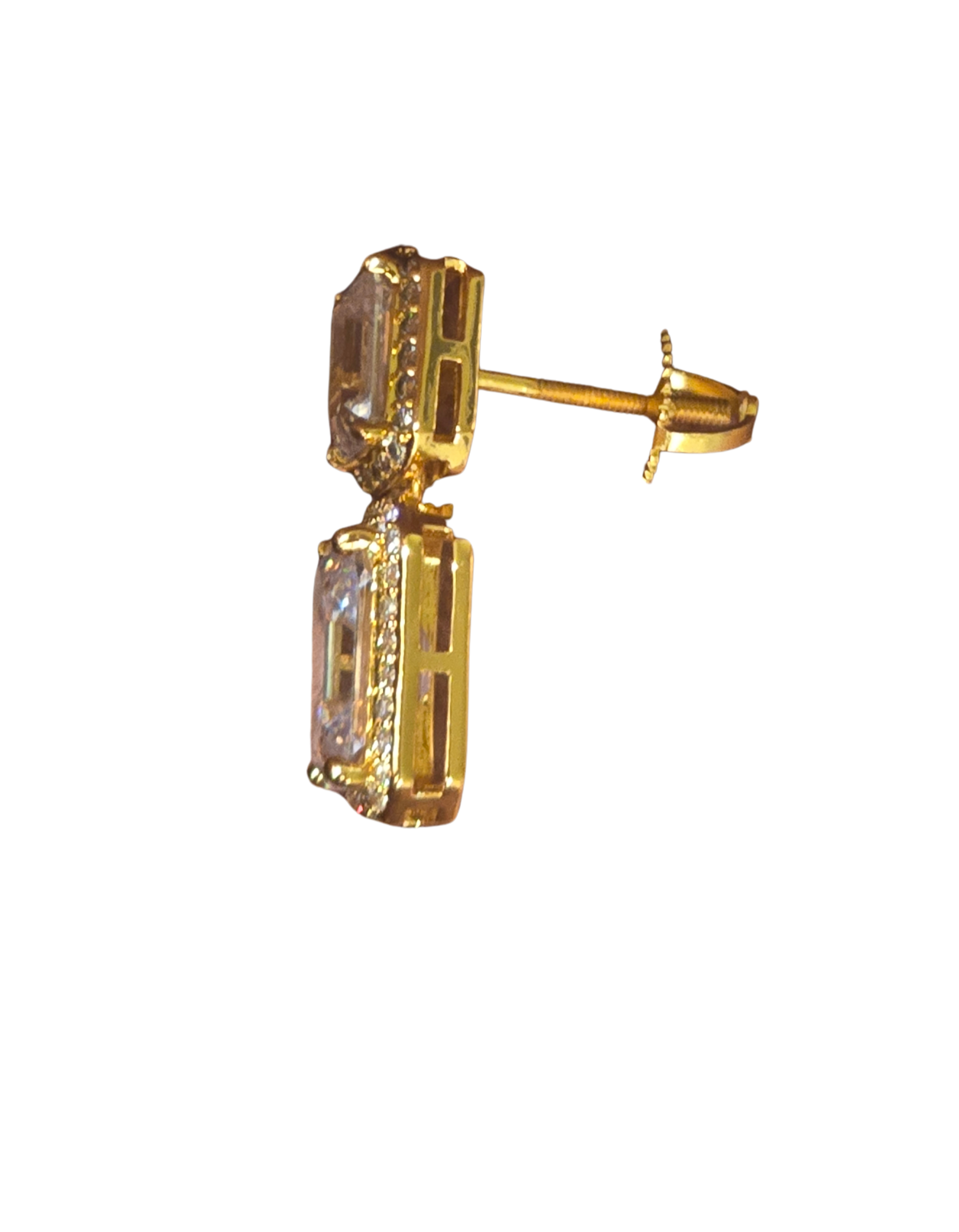 Double Tier Gold Solitaire earrings