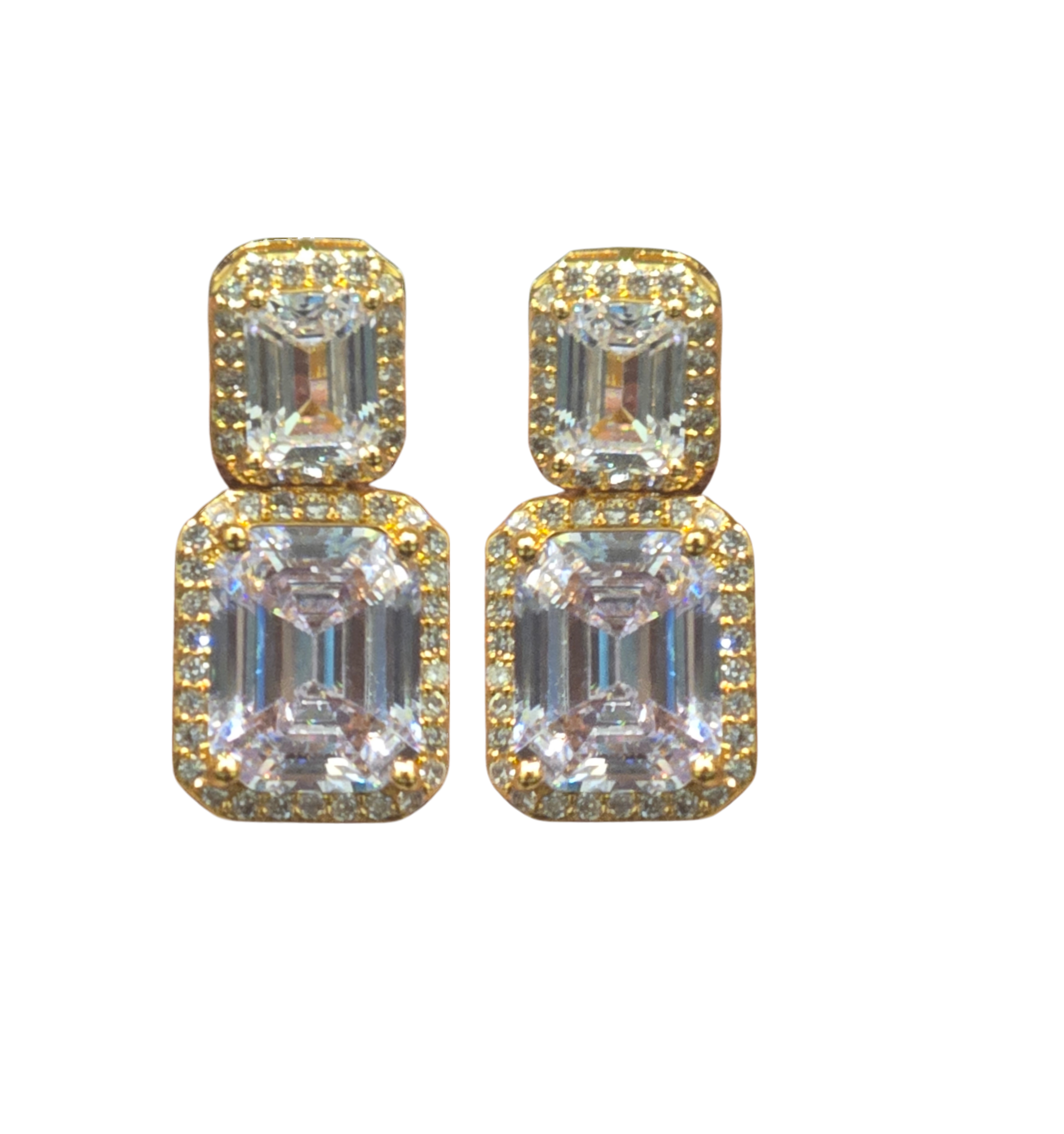 Double Tier Gold Solitaire earrings